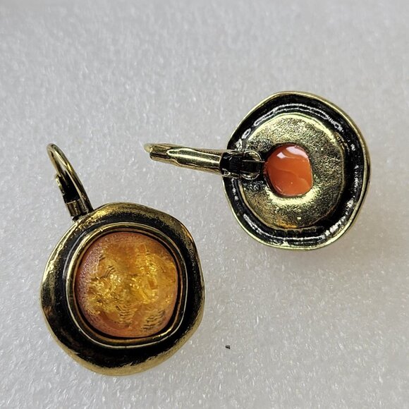 Amber Orange and Gold Tone Earrings - Picture 5 of 11